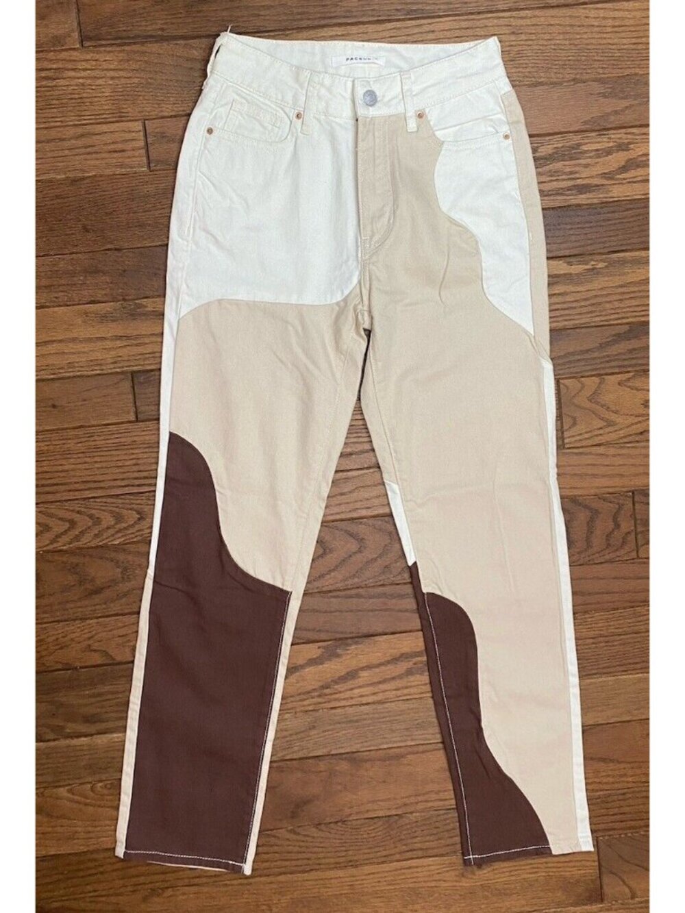 Pacsun Eco Tan~Brown Paneled High rise Mom Jeans Ginger Panel Color Block 24" - Picture 3 of 13